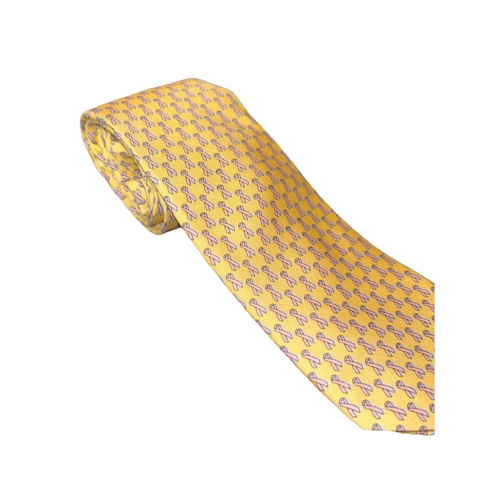 Vineyard Vines YELLOW NECK TIE Pink Ribbon Breast Cancer Awareness USA 100% Silk